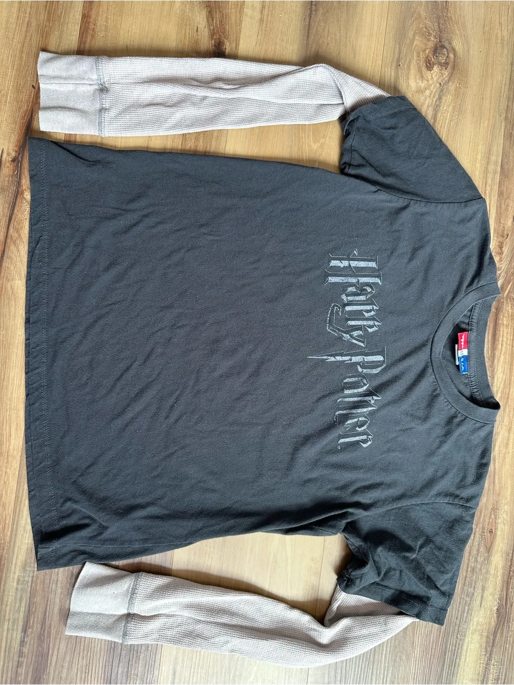 GAP Black Long Sleeve Layered Tee with Cream Sleeves - Harry Potter Logo